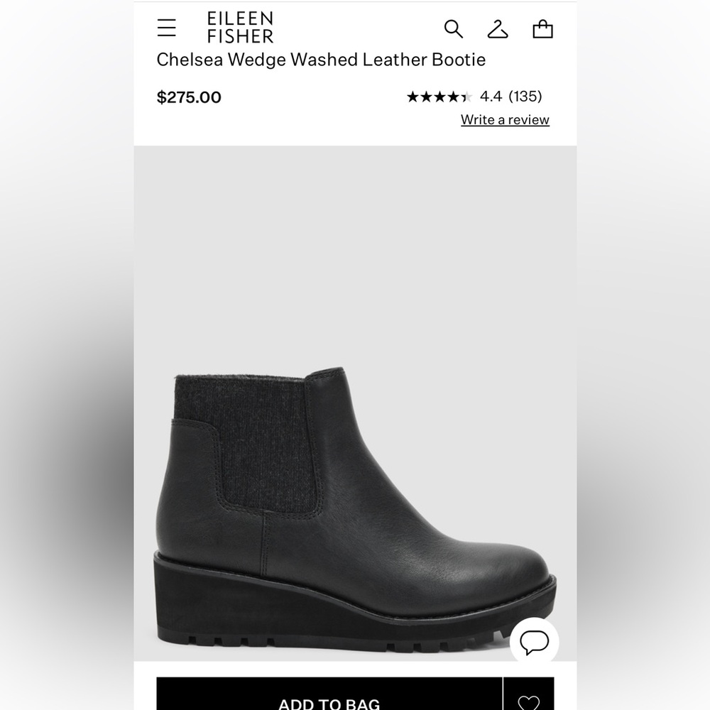 Eileen Fisher Chelsea Wedge Black Leather Ankle Booties